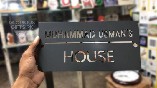 Matte Black & Silver Mirror Name Plate | GN008 - GloriousGifts.Pk | Pakistan's 1 Office & Home Decoration Brand