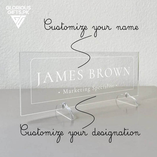 Custom Acrylic Desk Plate Clear | GT011 - GloriousGifts.Pk | Pakistan's 1 Office & Home Decoration Brand