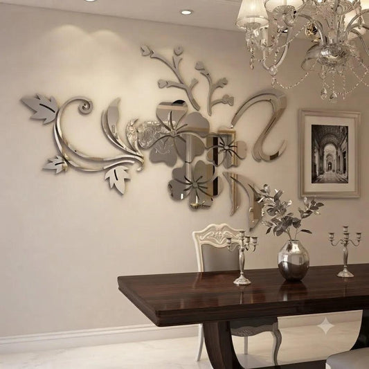 3D Mirror Flower Wall Sticker Stylish Home Décor | GW001 - GloriousGifts.Pk | Pakistan's 1 Office & Home Decoration Brand