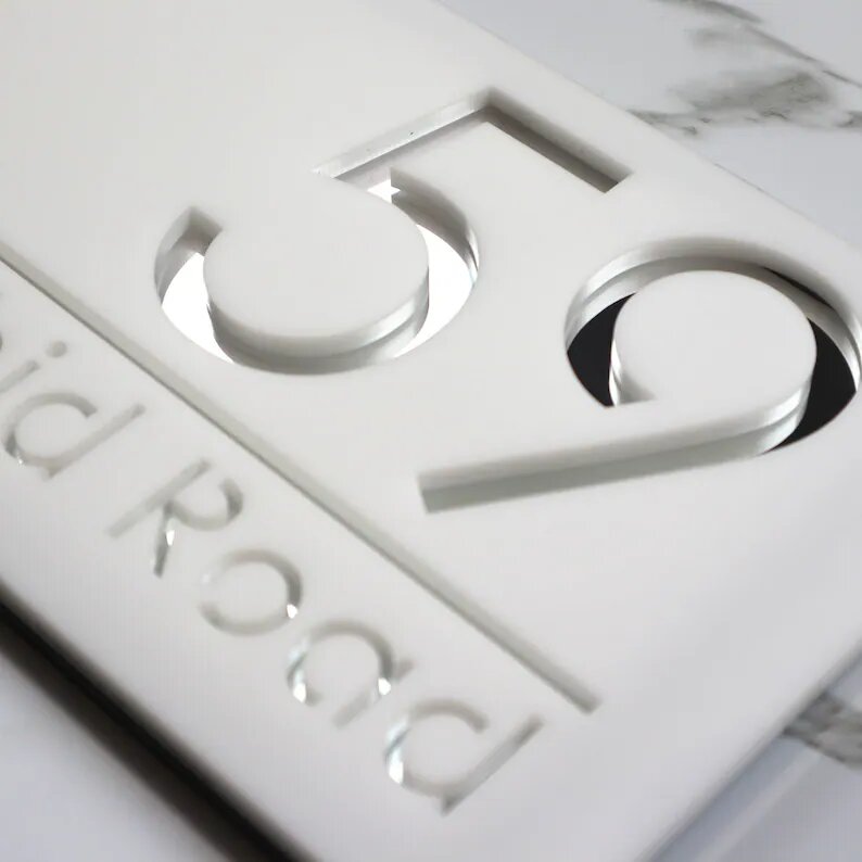 Laser Cut House Number Silver & White | GN014