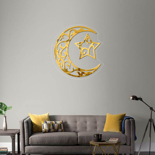 Elegant Moon With Star Mirror Acrylic| GM065 - GloriousGifts.Pk | Pakistan's 1 Office & Home Decoration Brand