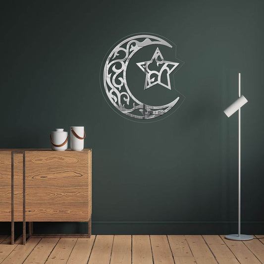 Elegant Moon With Star Mirror Acrylic| GM065 - GloriousGifts.Pk | Pakistan's 1 Office & Home Decoration Brand