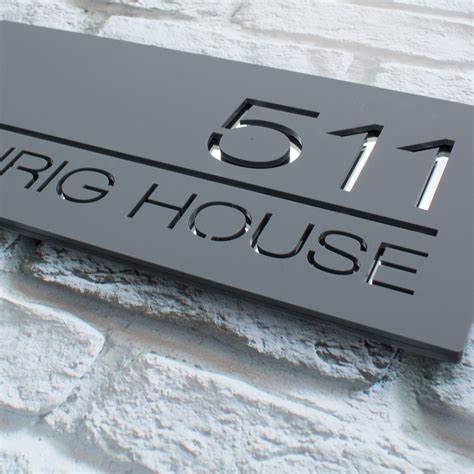 House Wall Plaques Address Sign Matt Black & Silver Mirror. GN009 GloriousGifts.Pk