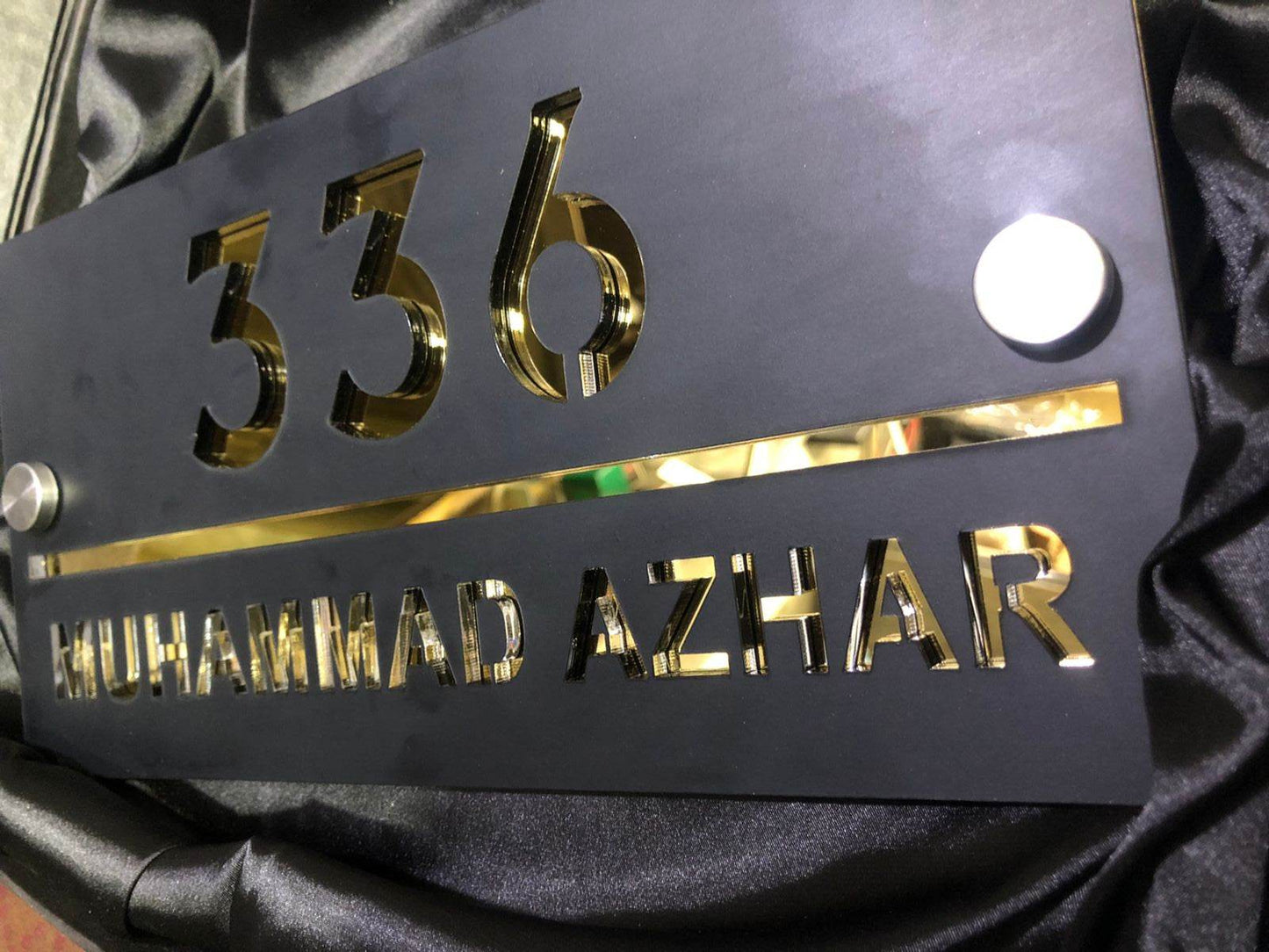 Matte Black & Silver Mirror Name Plate | GN008 - GloriousGifts.Pk | Pakistan's 1 Office & Home Decoration Brand