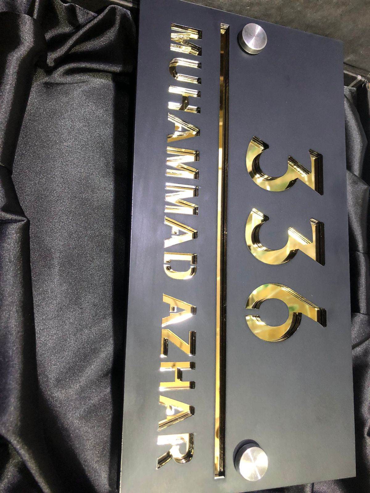Matte Black & Silver Mirror Name Plate | GN008 - GloriousGifts.Pk | Pakistan's 1 Office & Home Decoration Brand