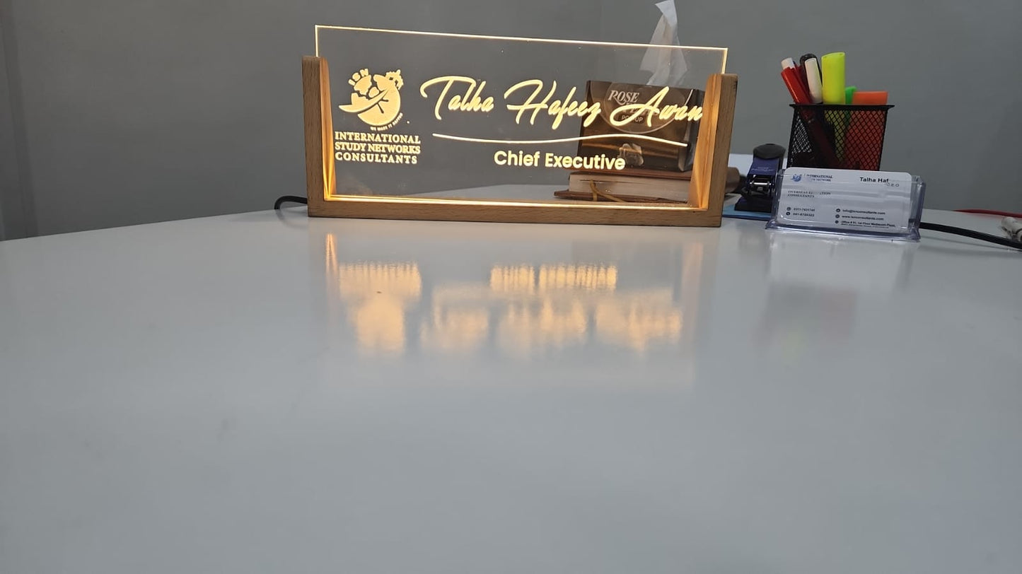 Custom Office Desk Plate with LED Light | GT008 - GloriousGifts.Pk | Pakistan's 1 Office & Home Decoration Brand