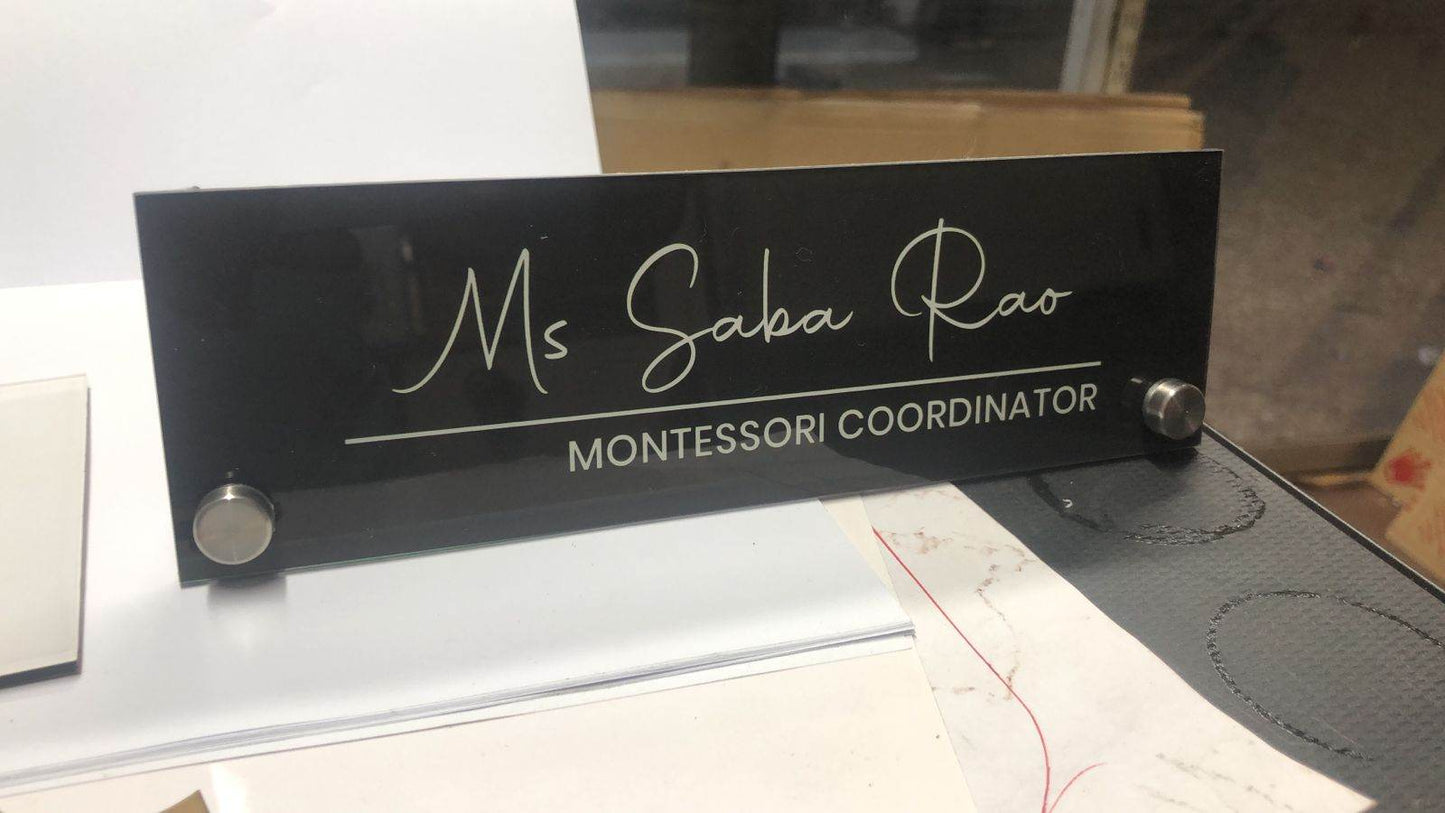 Custom Acrylic Desk Nameplate Name Title | GT014 - GloriousGifts.Pk | Pakistan's 1 Office & Home Decoration Brand