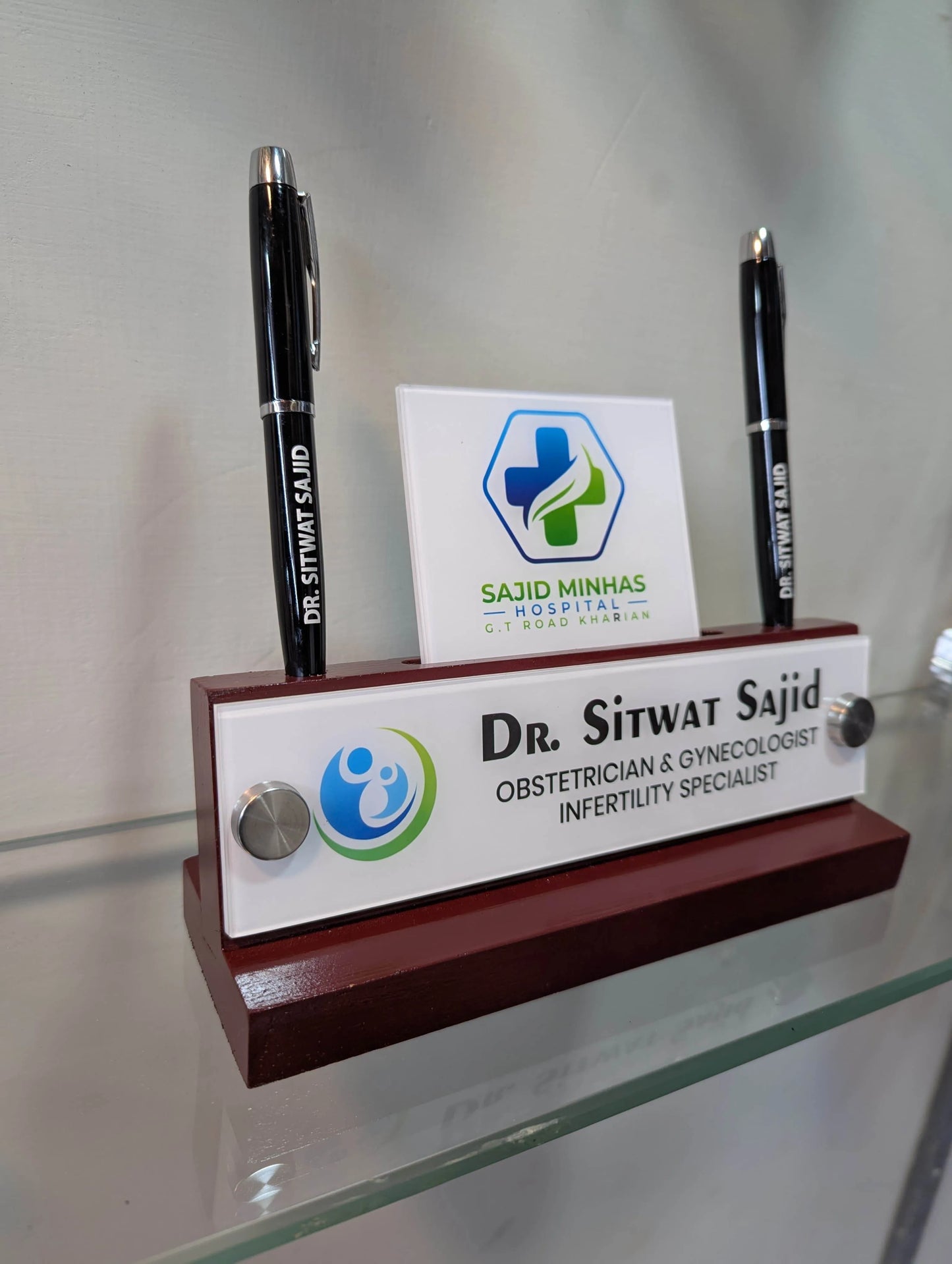Bronze Desk Name Plate with Card Pen Holder | GT001 - GloriousGifts.Pk | Pakistan's 1 Office & Home Decoration Brand