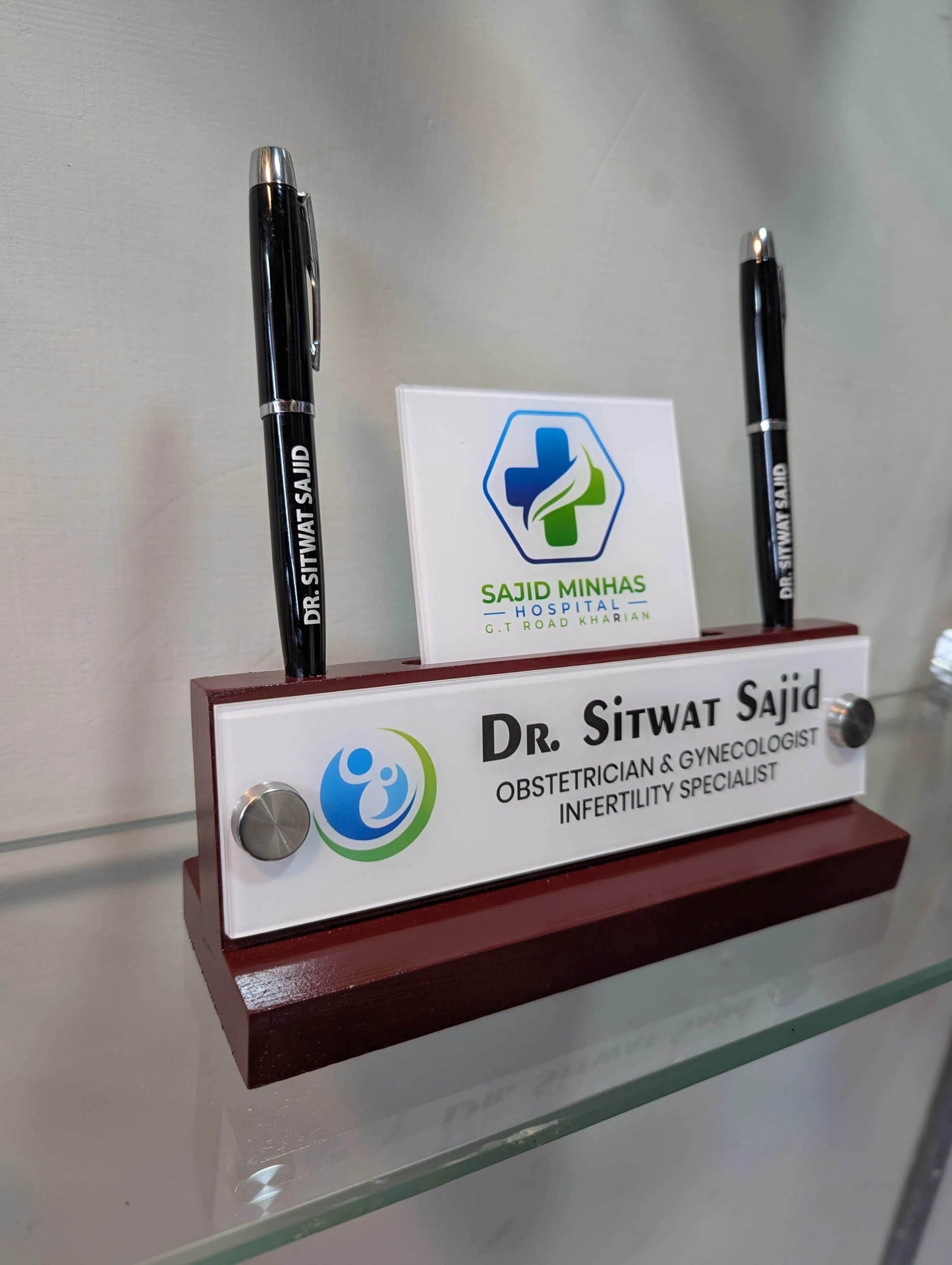 Bronze Desk Name Plate with Card Pen Holder | GT001 - GloriousGifts.Pk | Pakistan's 1 Office & Home Decoration Brand