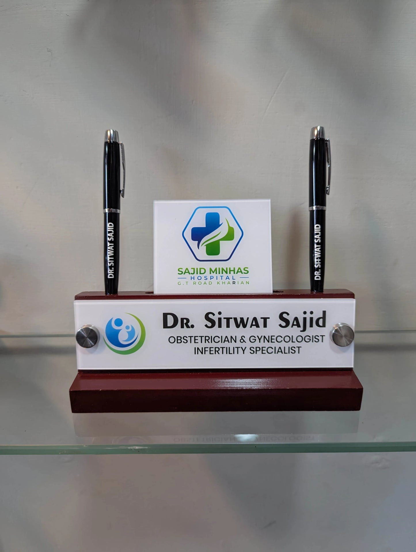Bronze Desk Name Plate with Card Pen Holder | GT001 - GloriousGifts.Pk | Pakistan's 1 Office & Home Decoration Brand