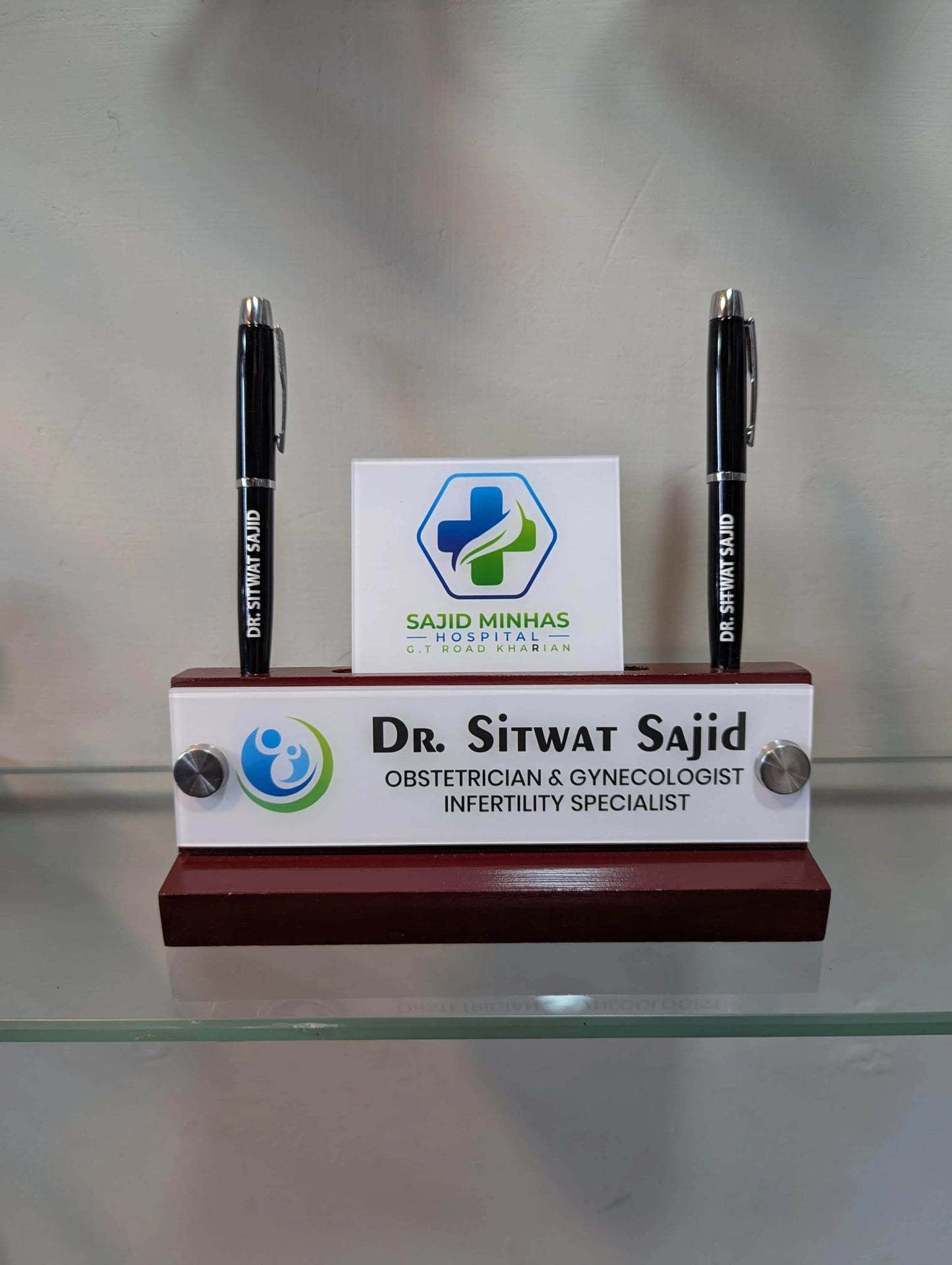 Bronze Desk Name Plate with Card Pen Holder | GT001 - GloriousGifts.Pk | Pakistan's 1 Office & Home Decoration Brand
