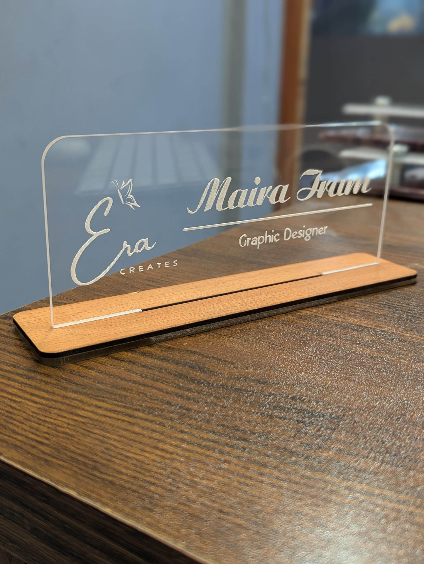 Custom Acrylic Desk Plate with Wood Base | GT003 - GloriousGifts.Pk | Pakistan's 1 Office & Home Decoration Brand