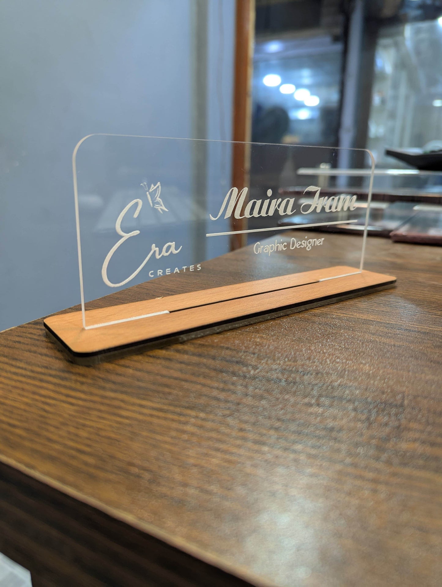 Custom Acrylic Desk Plate with Wood Base | GT003 - GloriousGifts.Pk | Pakistan's 1 Office & Home Decoration Brand