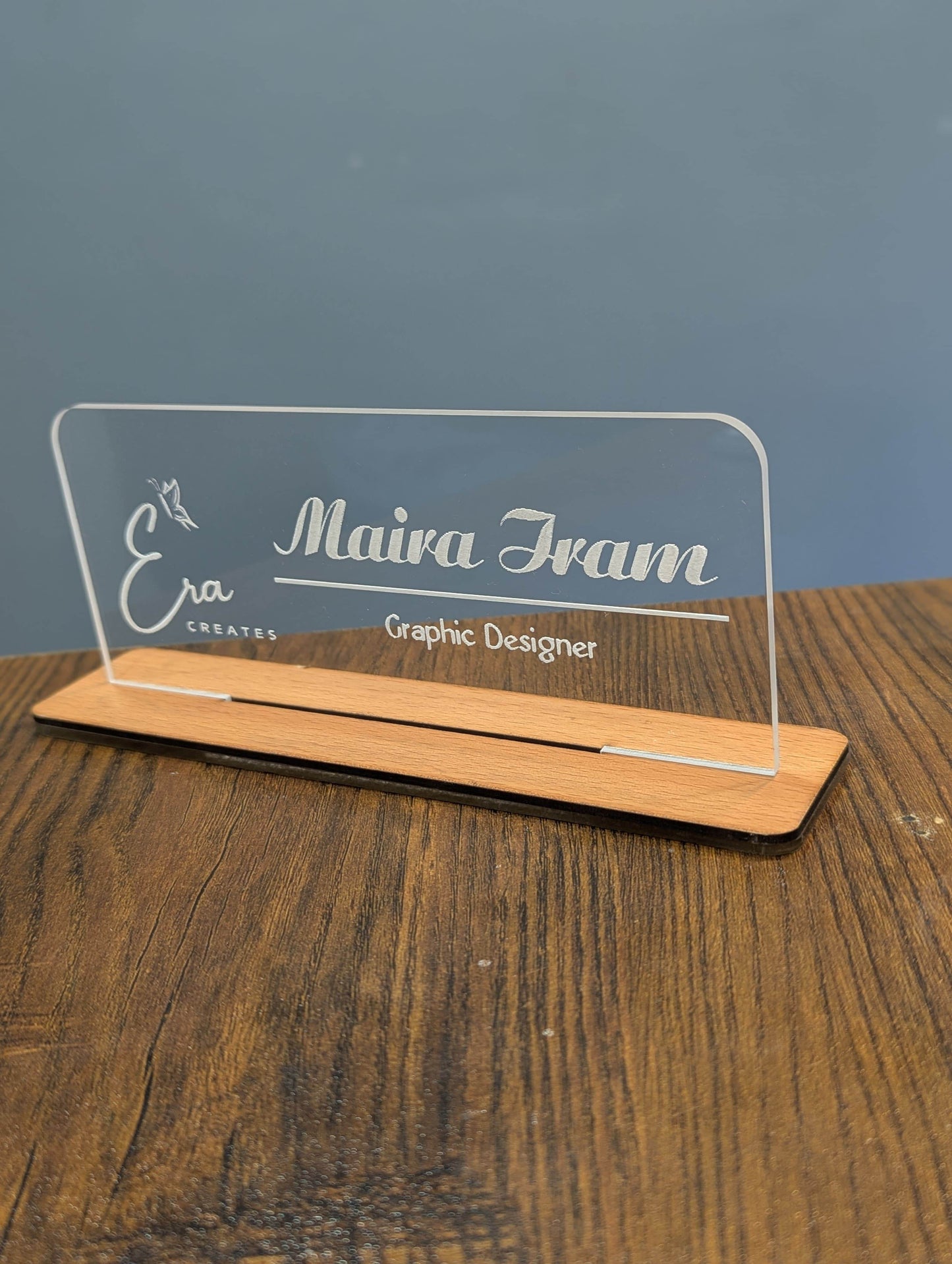 Custom Acrylic Desk Plate with Wood Base | GT003 - GloriousGifts.Pk | Pakistan's 1 Office & Home Decoration Brand