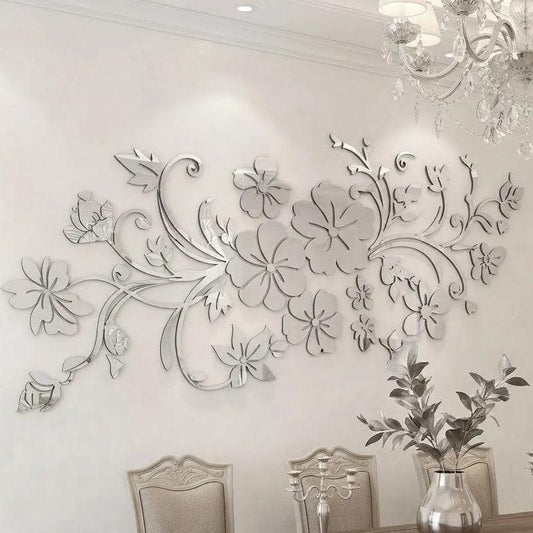 3D Mirror Flower Wall Sticker Stylish Home Décor | GW001 - GloriousGifts.Pk | Pakistan's 1 Office & Home Decoration Brand