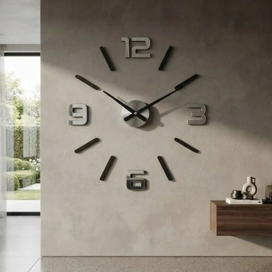 Large Black & Mirror Wall Clock Silver Accents | GC020 - GloriousGifts.Pk | Pakistan's 1 Office & Home Decoration Brand