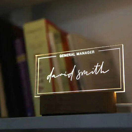 Custom Acrylic Desk Sign with USB Light | GT006 - GloriousGifts.Pk | Pakistan's 1 Office & Home Decoration Brand