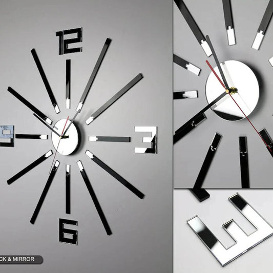 Large Silver & Black Mirror Clock Unique Gift | GC001 - GloriousGifts.Pk | Pakistan's 1 Office & Home Decoration Brand