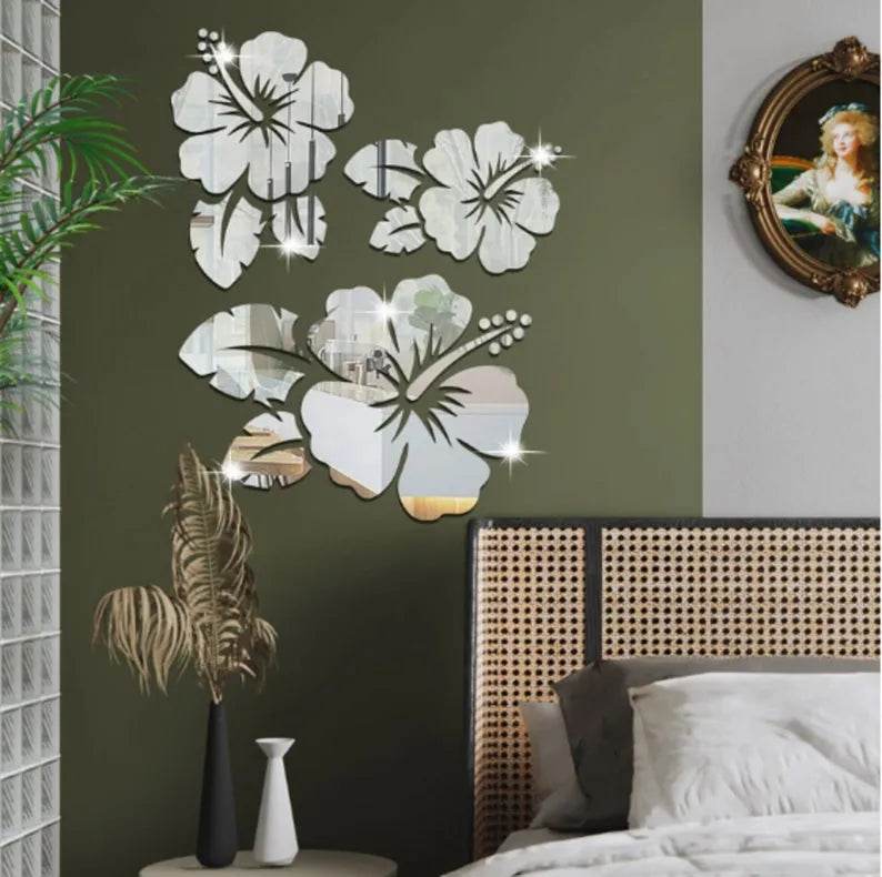 Rose Flower Leaves Silver Mirror Acrylic GW002 - GloriousGifts.Pk | Pakistan's 1 Office & Home Decoration Brand