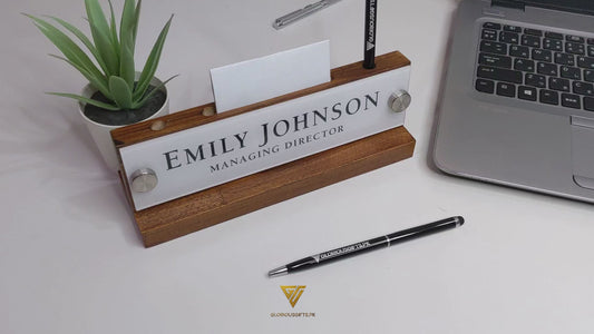 Desk Name Plate with Card and Pen Holder Color Bronze GT001