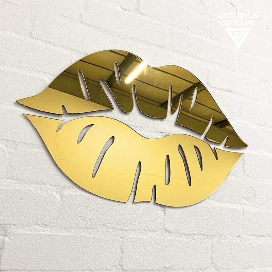3D Lips Acrylic Wall Golden Mirror Beauty Room Sign GW009