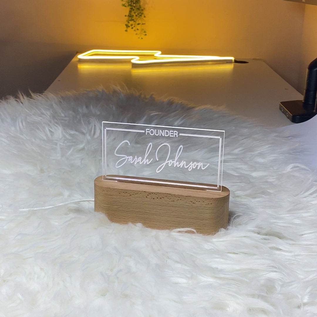 Custom Acrylic Desk Sign with USB Light | GT006 - GloriousGifts.Pk | Pakistan's 1 Office & Home Decoration Brand