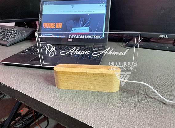 Custom Acrylic Desk Sign with USB Light | GT006 - GloriousGifts.Pk | Pakistan's 1 Office & Home Decoration Brand