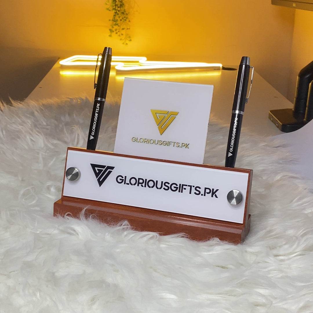 Bronze Desk Name Plate with Card Pen Holder | GT001 - GloriousGifts.Pk | Pakistan's 1 Office & Home Decoration Brand