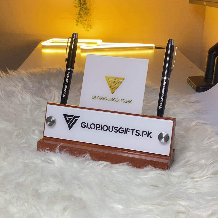 Bronze Desk Name Plate with Card Pen Holder | GT001