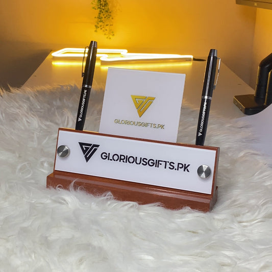 Bronze Desk Name Plate with Card Pen Holder | GT001