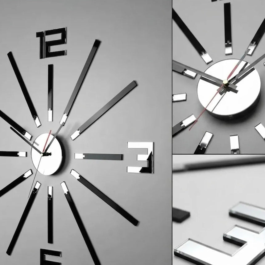 Large Silver & Black Mirror Clock  Unique Gift | GC001 - GloriousGifts.Pk | Pakistan's 1 Office & Home Decoration Brand