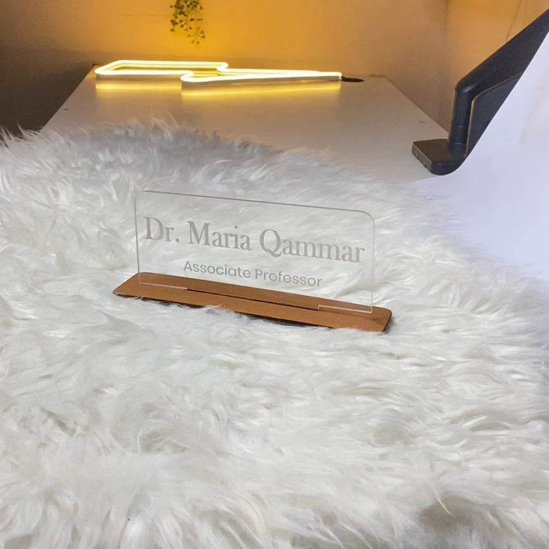 Custom Acrylic Desk Plate with Wood Base | GT003 - GloriousGifts.Pk | Pakistan's 1 Office & Home Decoration Brand