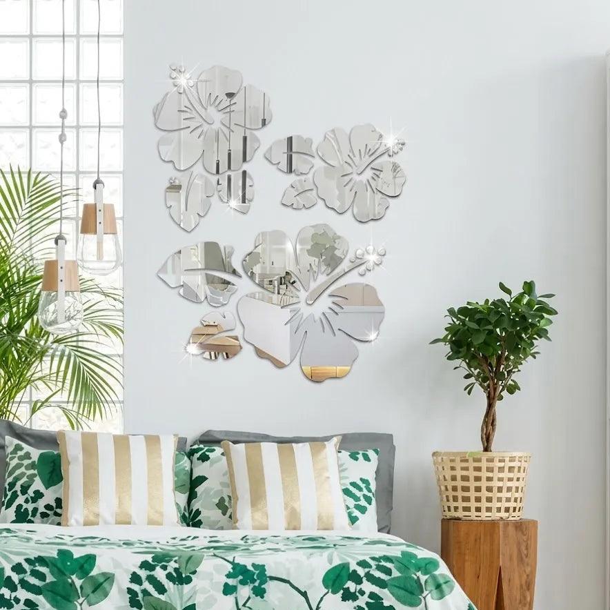 Rose Flower Leaves Silver Mirror Acrylic GW002