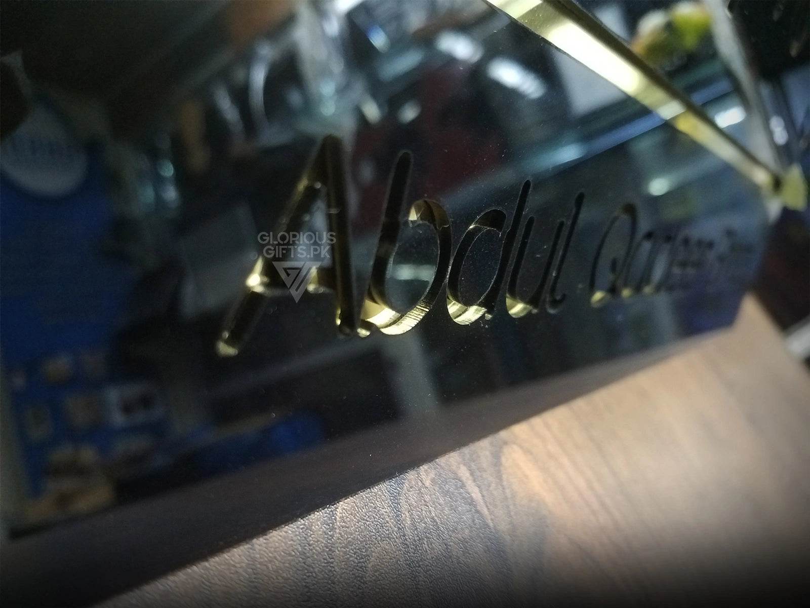 Matte Black & Silver Mirror Name Plate | GN008 - GloriousGifts.Pk | Pakistan's 1 Office & Home Decoration Brand