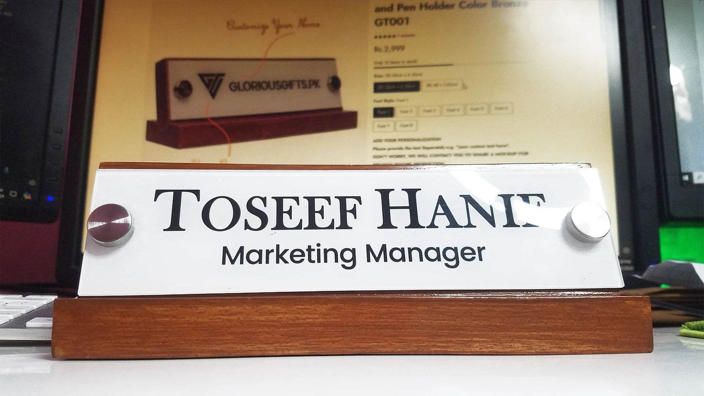 Bronze Desk Name Plate with Card Pen Holder | GT001 - GloriousGifts.Pk | Pakistan's 1 Office & Home Decoration Brand