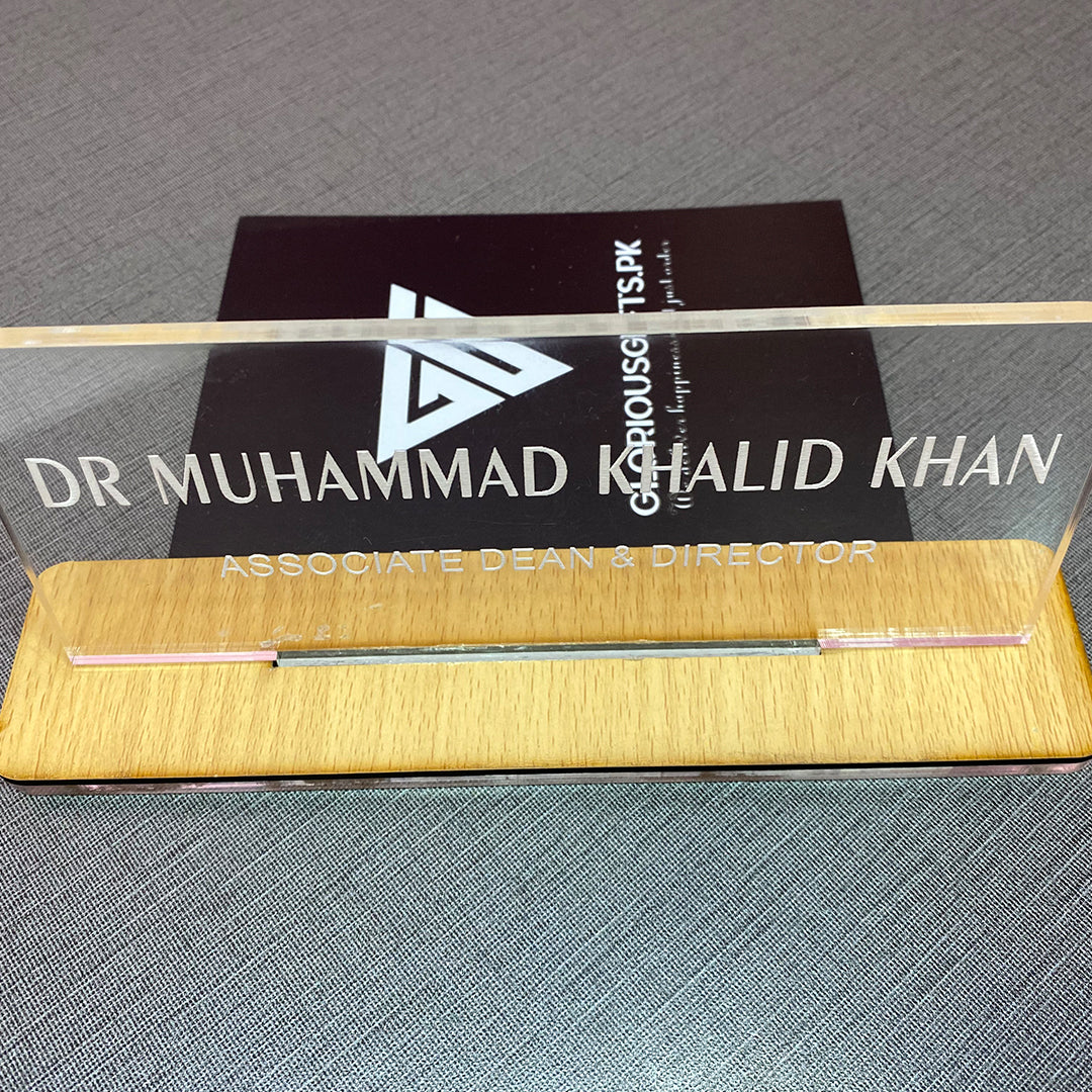 Custom Acrylic Desk Plate with Wood Base | GT003