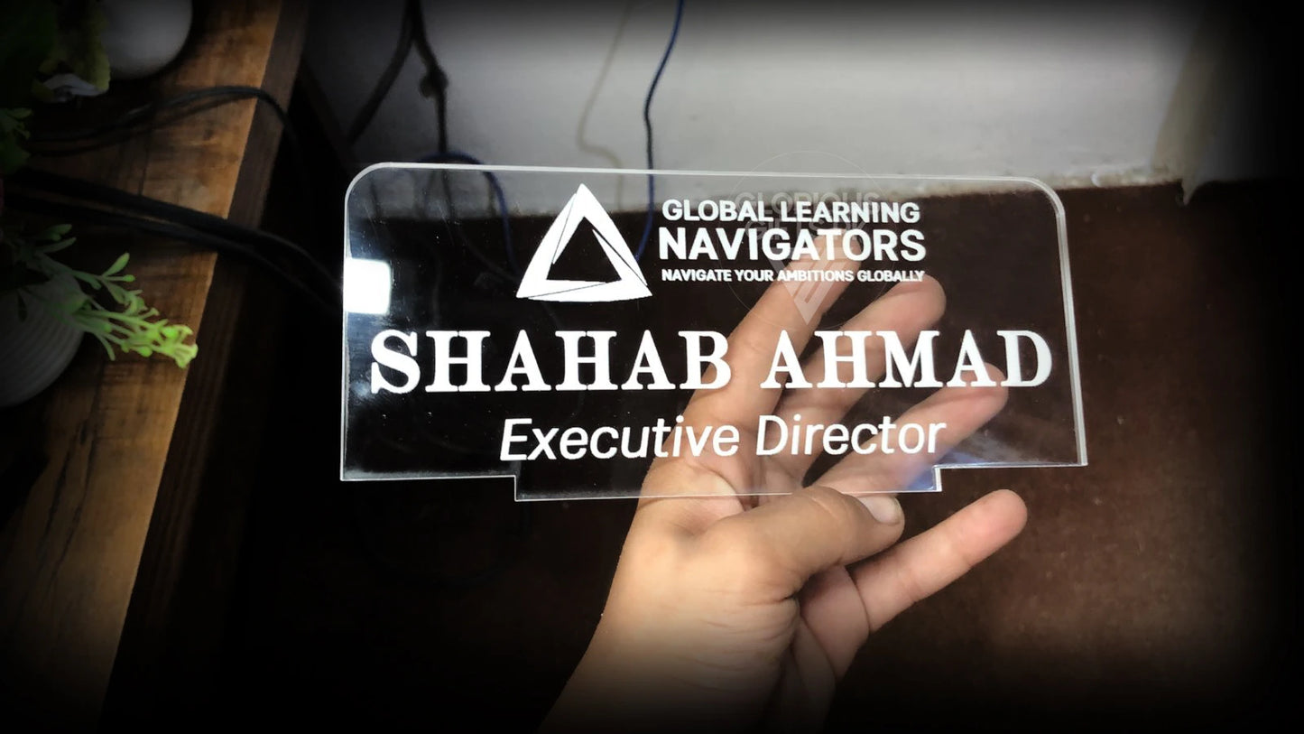 Custom Acrylic Desk Plate with Wood Base | GT003