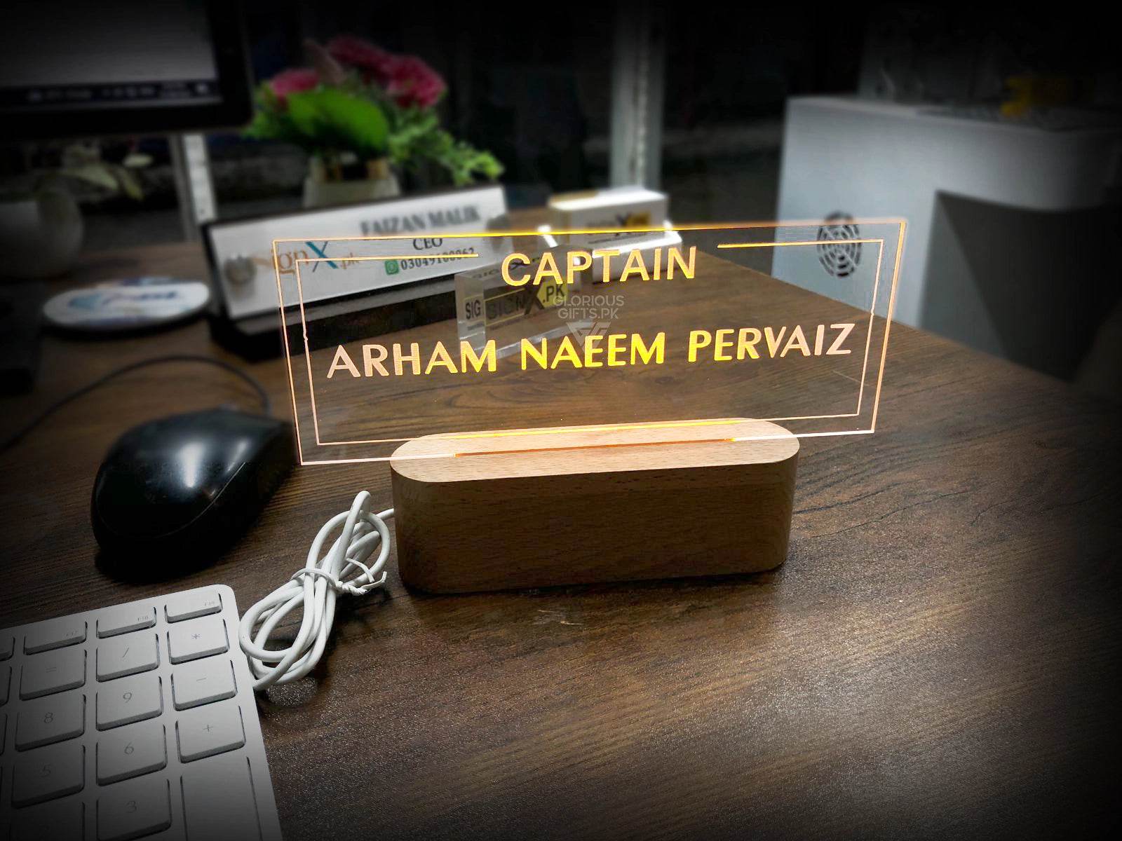 Custom Acrylic Desk Sign with USB Light | GT006 - GloriousGifts.Pk | Pakistan's 1 Office & Home Decoration Brand