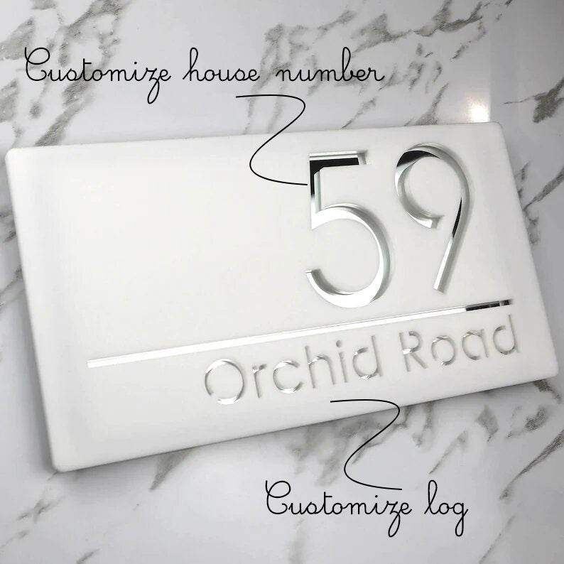 Laser Cut House Number Silver & White | GN014