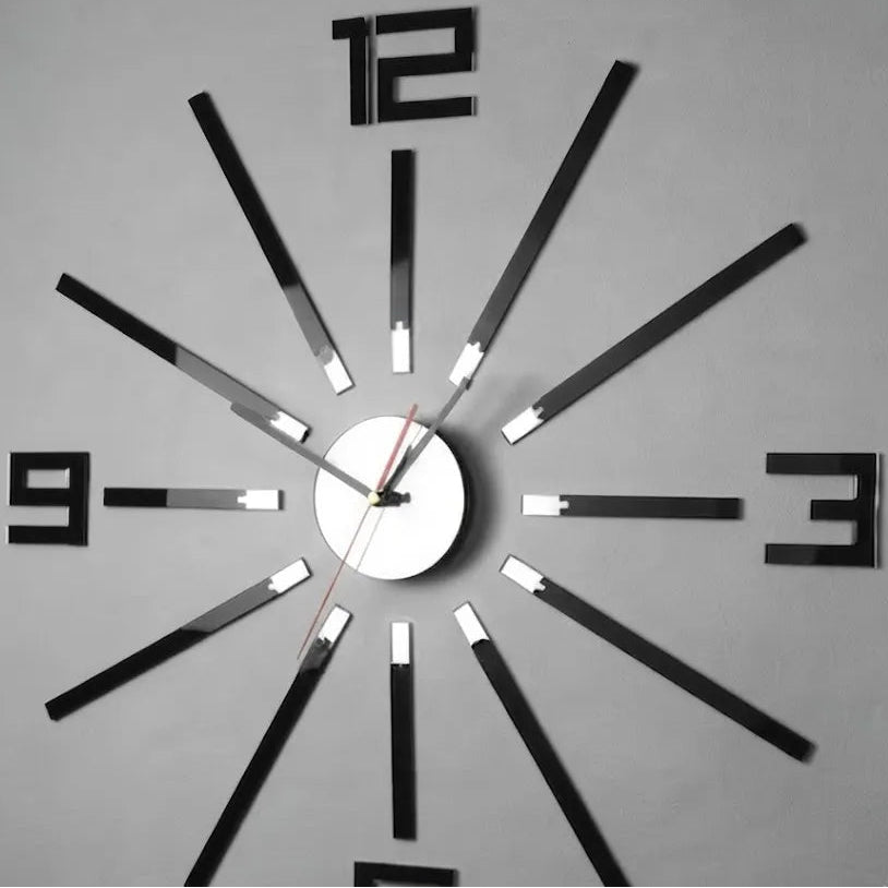 Large Silver & Black Mirror Clock  Unique Gift | GC001 - GloriousGifts.Pk | Pakistan's 1 Office & Home Decoration Brand