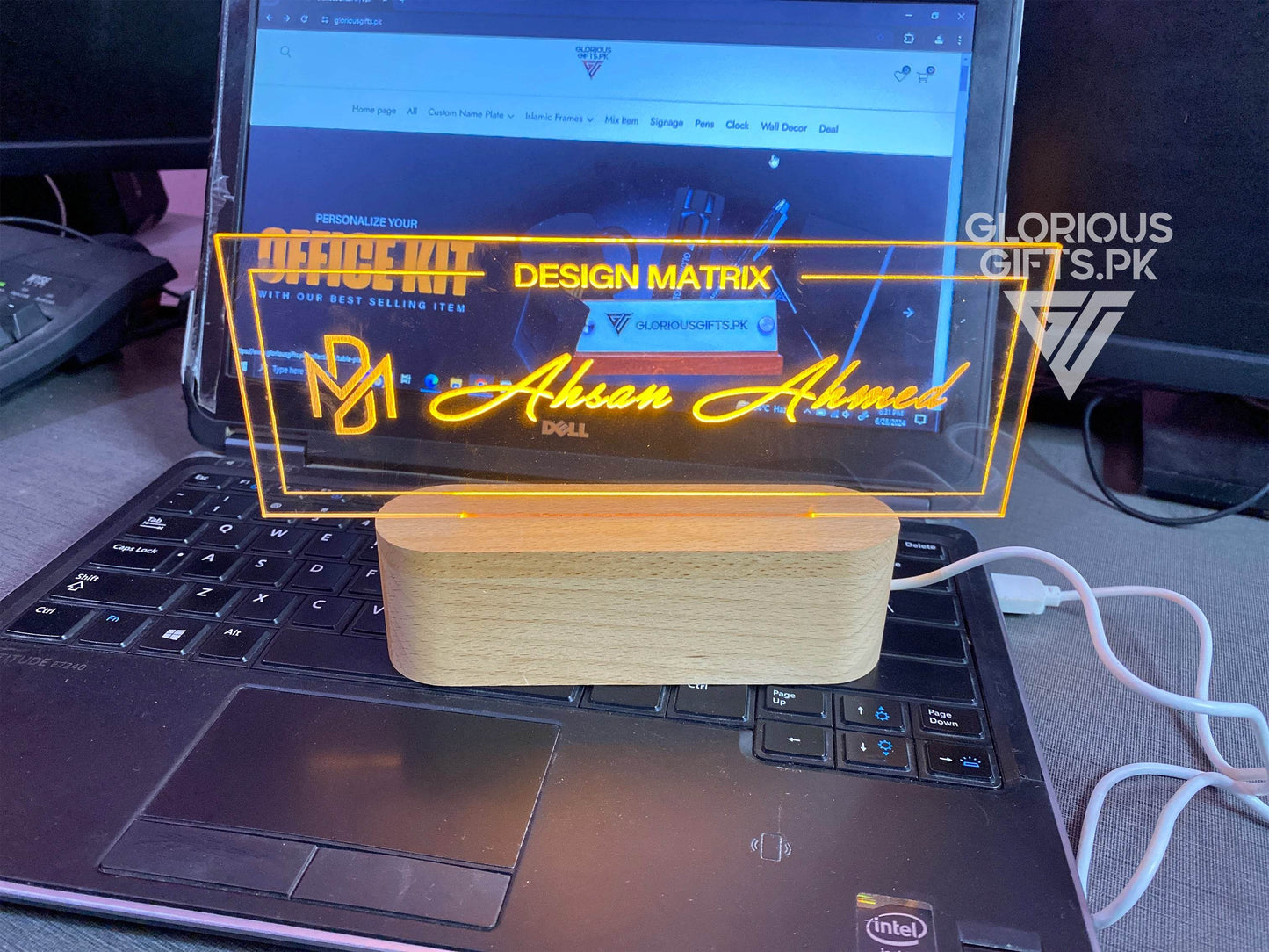 Custom Acrylic Desk Sign with USB Light | GT006 - GloriousGifts.Pk | Pakistan's 1 Office & Home Decoration Brand