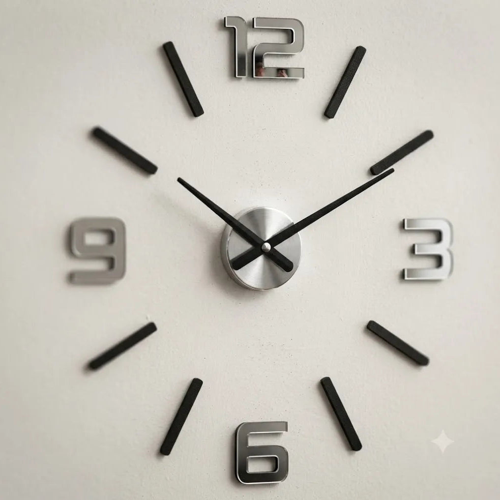Large Black & Mirror Wall Clock Silver Accents | GC020 - GloriousGifts.Pk | Pakistan's 1 Office & Home Decoration Brand