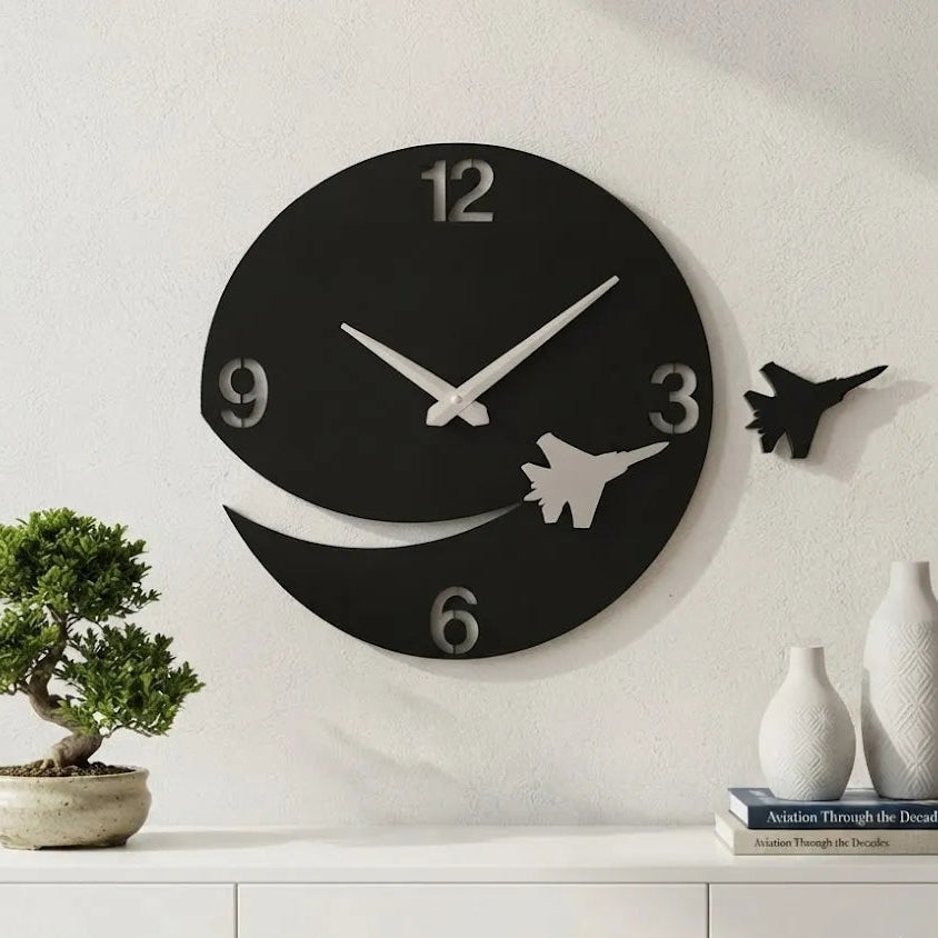 Airplane Round Wooden Clock  for Living Room | GC004 - GloriousGifts.Pk | Pakistan's 1 Office & Home Decoration Brand