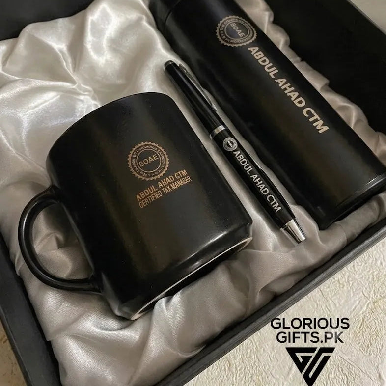 Personalized Engraved Bottle, Tea Mug, Ball Pen Git Set GD102 - GloriousGifts.Pk | Pakistan's 1 Office & Home Decoration Brand