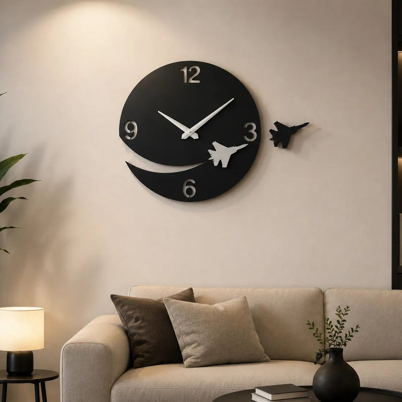 Airplane Round Wooden Clock  for Living Room | GC004 - GloriousGifts.Pk | Pakistan's 1 Office & Home Decoration Brand