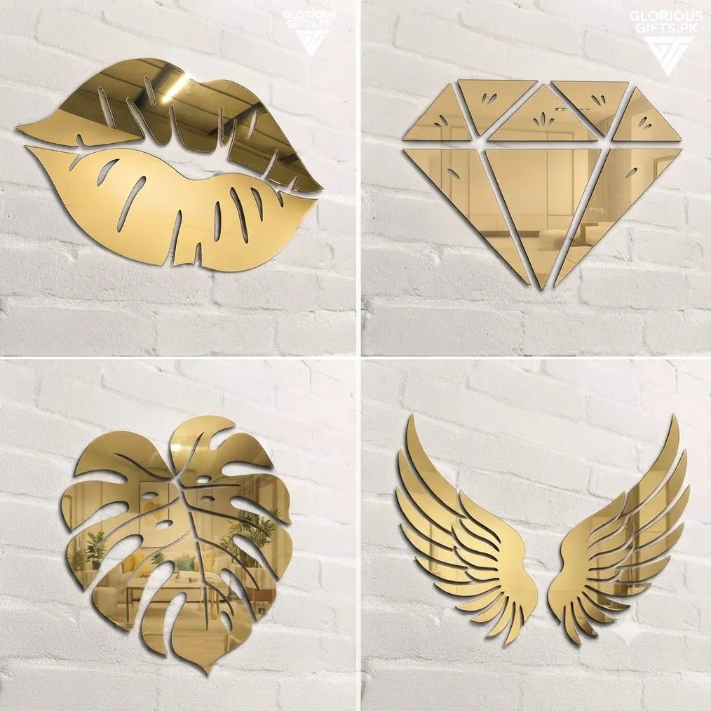 3D Lips Acrylic Wall Golden Mirror Beauty Room Sign GW009 - GloriousGifts.Pk | Pakistan's 1 Office & Home Decoration Brand