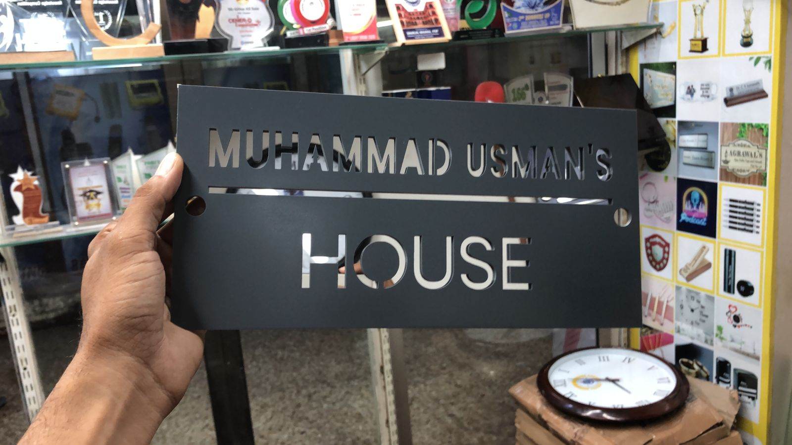Grey & Silver Mirror Address Plaque | GN009 - GloriousGifts.Pk | Pakistan's 1 Office & Home Decoration Brand