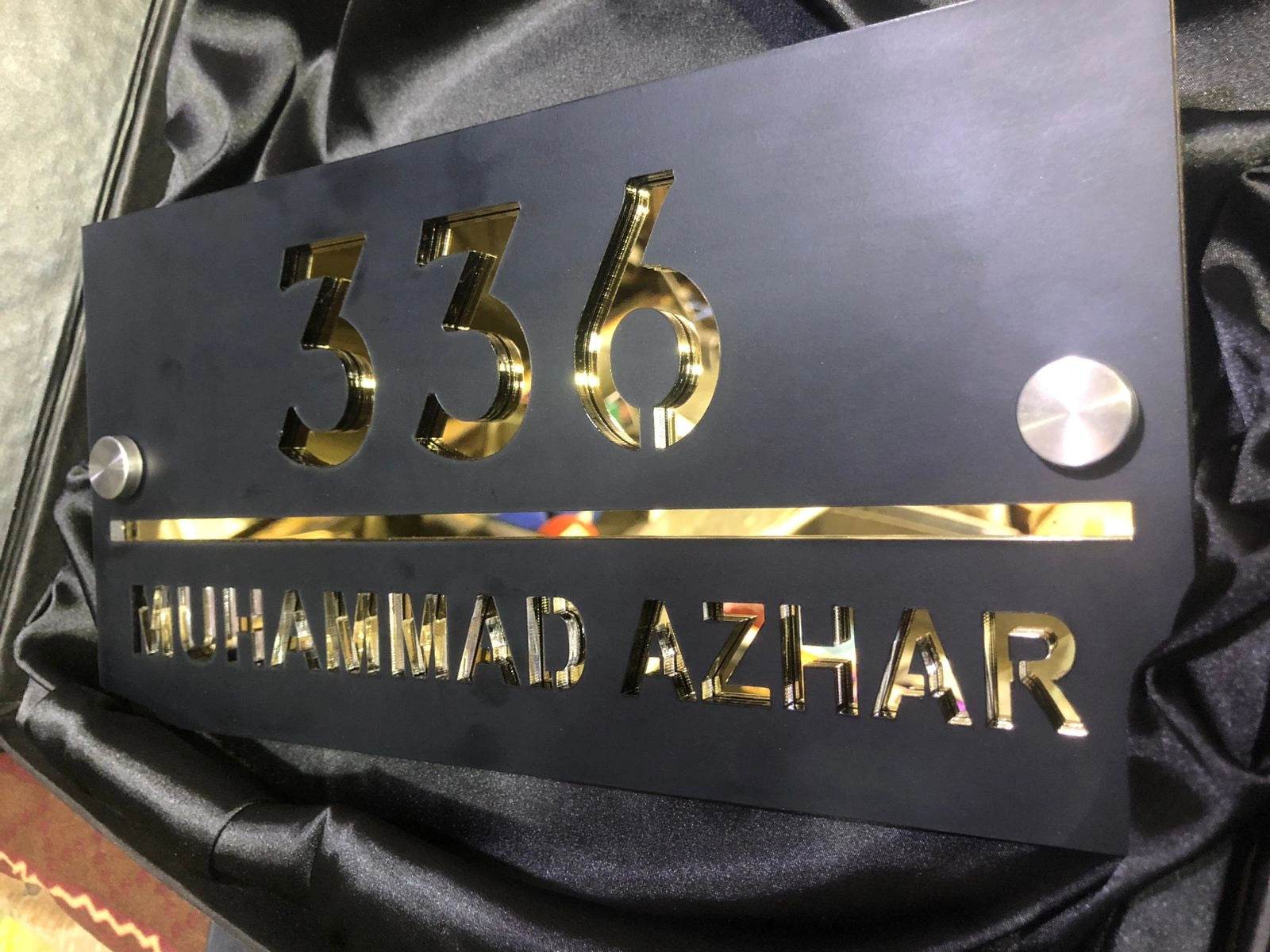 Golden Mirror House Name Plaque | GN010 - GloriousGifts.Pk | Pakistan's 1 Office & Home Decoration Brand