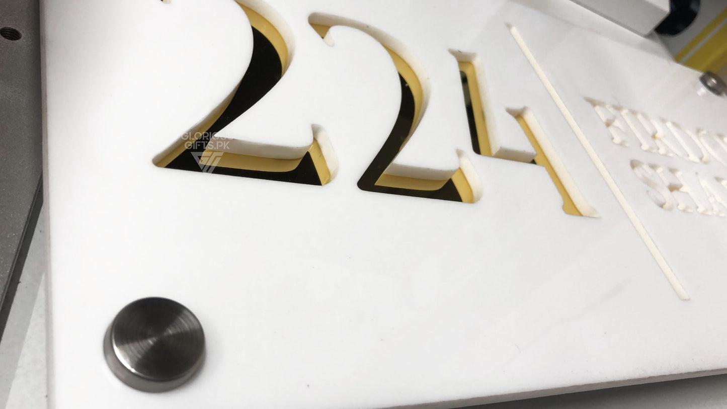 White/Gold Laser Cut House Plaque | GN012