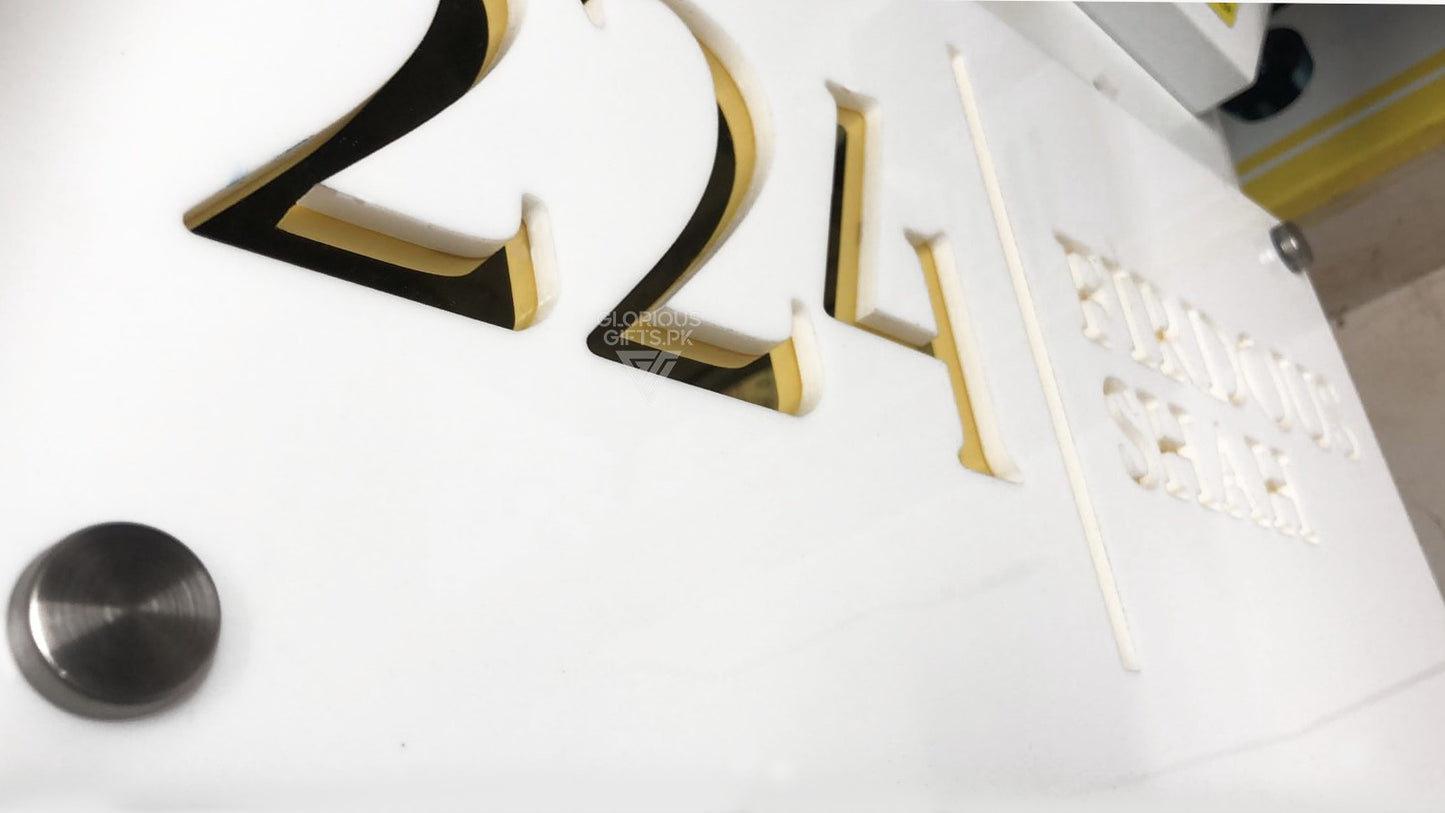 White/Gold Laser Cut House Plaque | GN012